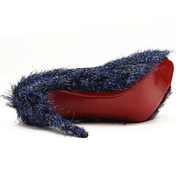 NEW $850 Christian Louboutin Very Prive 120 Peep Toe Blue Glitter Metallic Threa - Picture 5 of 9